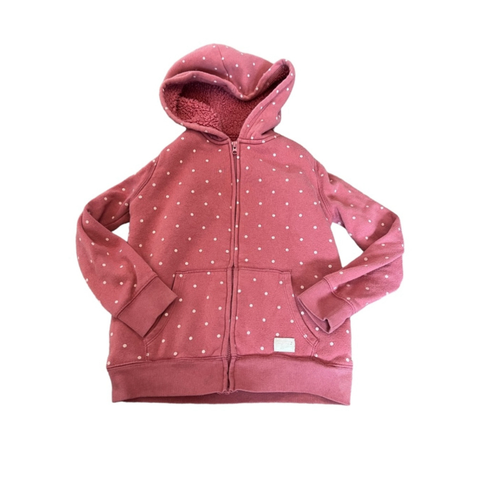 KIDS OSH KOSH Coral Polka Dot Fleece Lined Zip Up Hooded Sweatshirt 7/7A